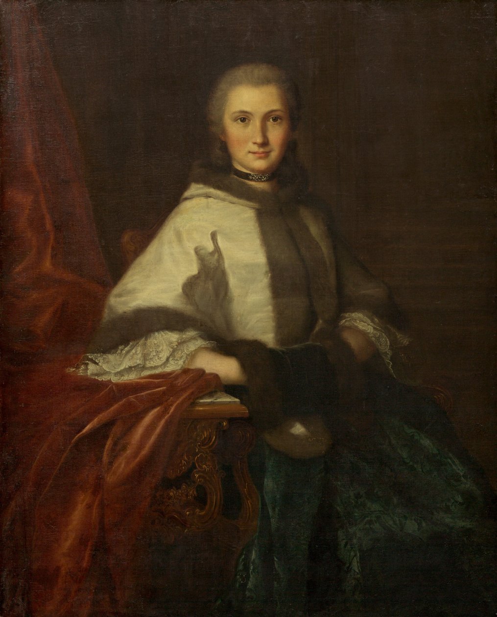 Fiatal nő egy muffal alkotó: French 18th Century
