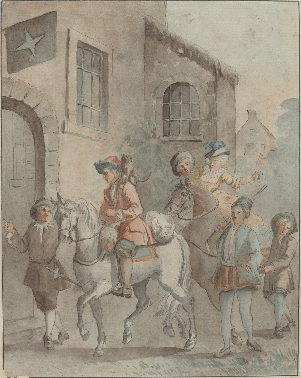 Érkezés egy fogadóba alkotó: French 18th Century after Jean Baptiste Oudry