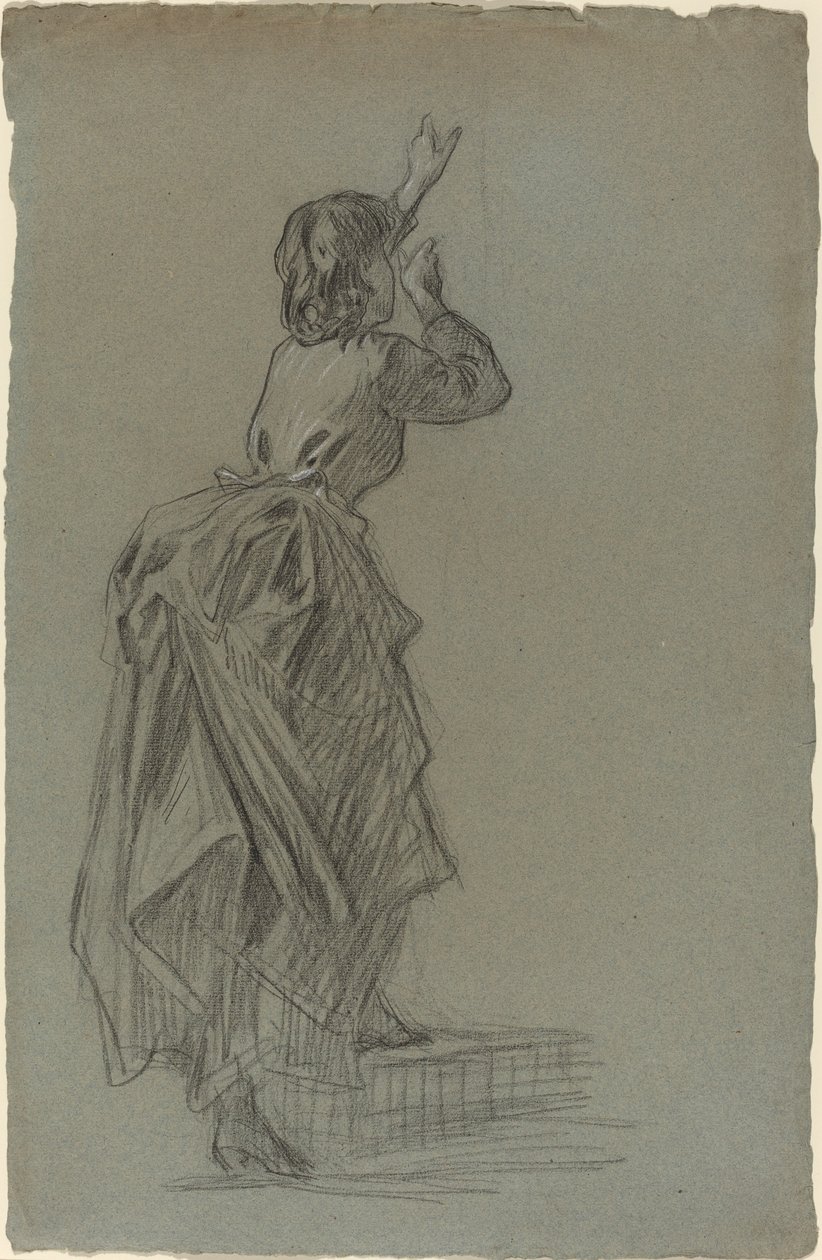 Fiatal nő mászik egy lépcsőn alkotó: French 19th Century
