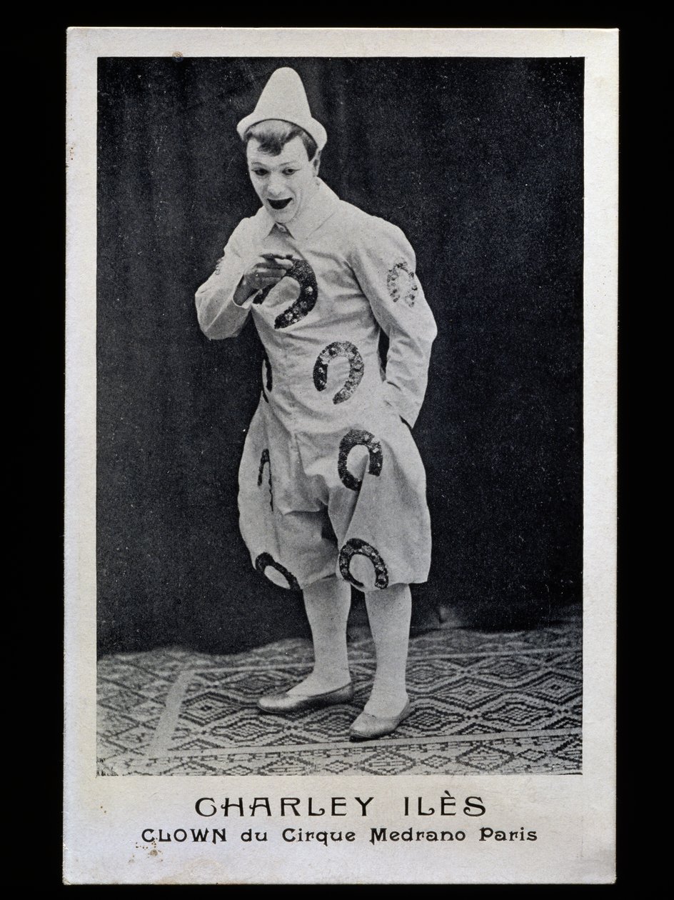 Charley Iles bohóc (1876-?) a párizsi Medrano cirkuszból, 1910 körül, képeslap, Franciaország, XX. század alkotó: French Photographer
