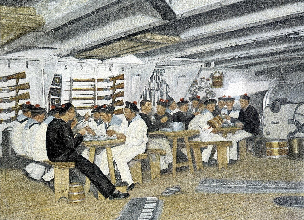 Francia tengerészgyalogság, 19. század vége: A tengerészek étkezése - Bibl. az Arts deco. alkotó: French Photographer