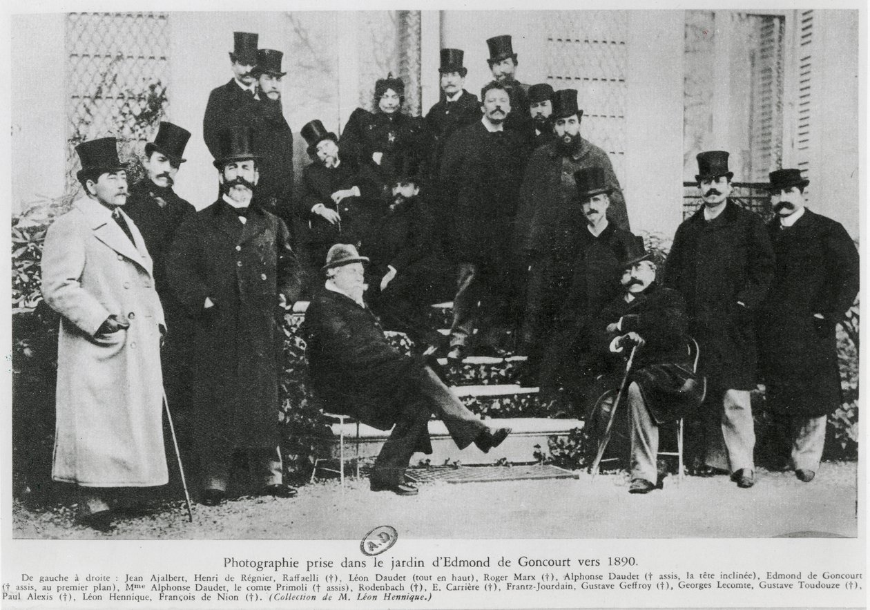 Csoport Edmond Huot de Goncourt kertjében, 1890 körül alkotó: French Photographer