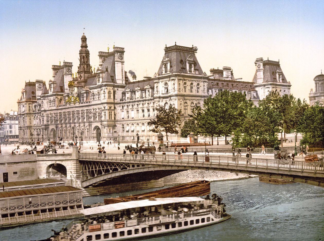 Pont dArcole és The Hotel de Ville, Párizs, pub. 1900 körül alkotó: French Photographer