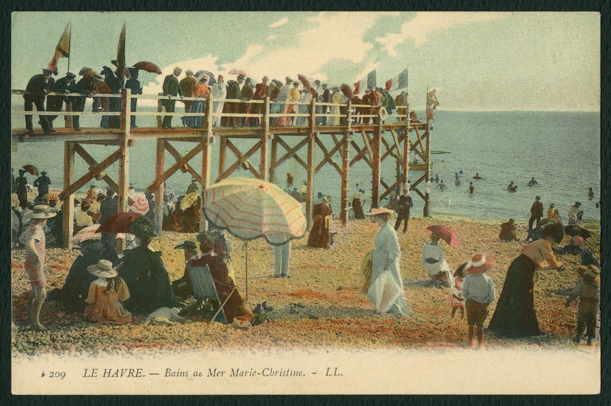 Képeslap, amely a Le Havre-i Baths Marie-Christine-t ábrázolja, 1900 körül (színes fekete-fehér fotó) alkotó: French Photographer