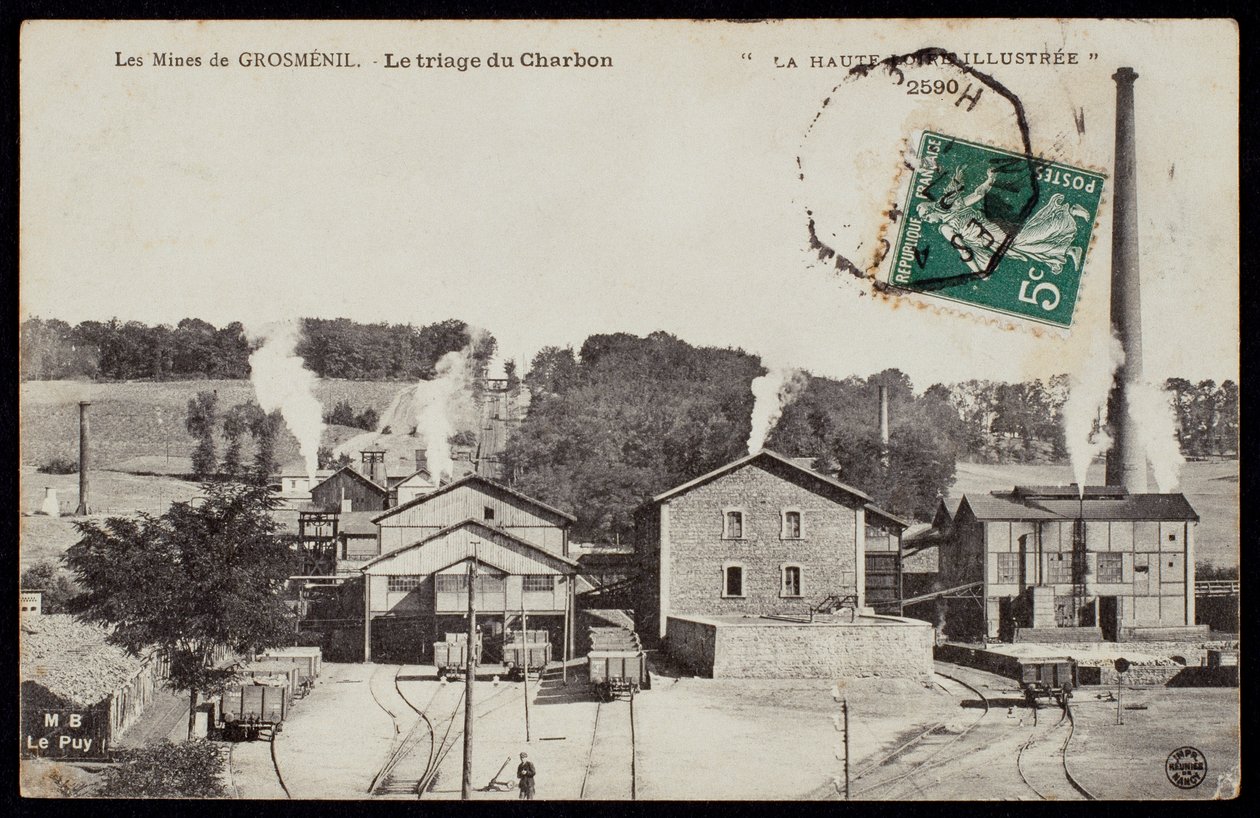 Grosmenil bányáit ábrázoló képeslap, szénválogatás, Haute-Loire, 1900 körül alkotó: French Photographer