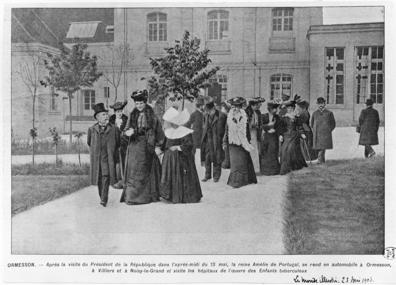 Amelie portugál királynő az Ormesson Kórházba látogat tuberkulózis miatt, illusztráció a Le Monde Illustre-ből, 1903. május 23. alkotó: French Photographer