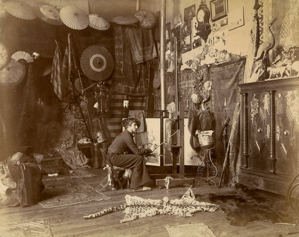 Rochegrosse francia festő műtermében fényképezett, 1885 körül (zselatin ezüst nyomat) alkotó: French Photographer