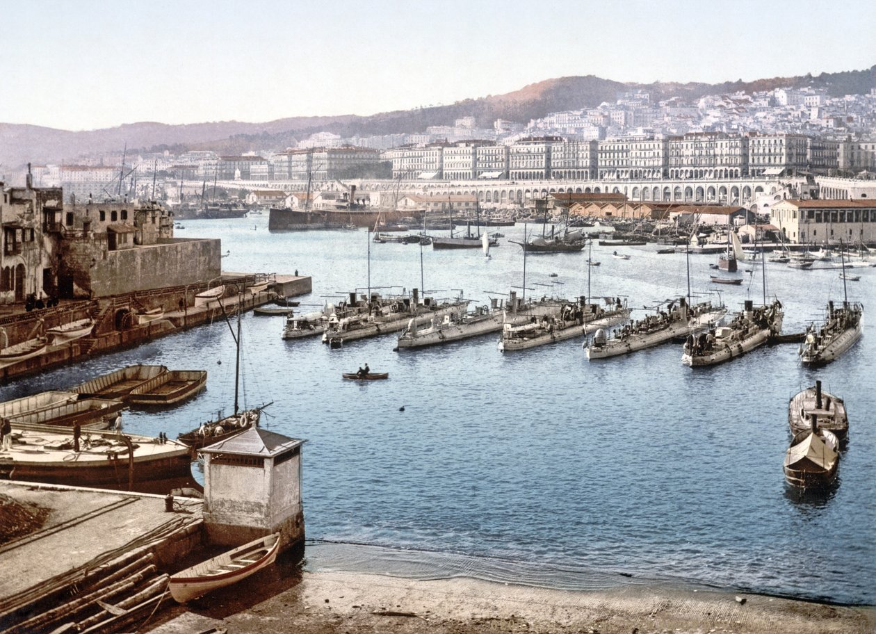 Kilátás Algír kikötőjére az Admiralitásból, kocsmából. 1900 alkotó: French Photographer