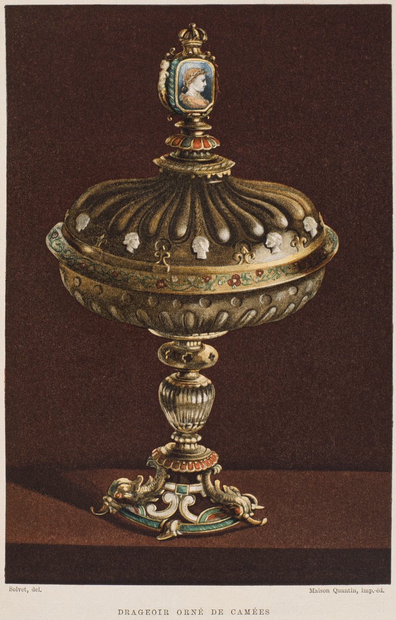 17. századi édes tégely kameákkal, illusztráció Henry Havard Dictionnaire de lameublement et de la dekorációjából, 2. kötet, 11. tábla, Párizs, Maison Quantin, 1878 alkotó: French School