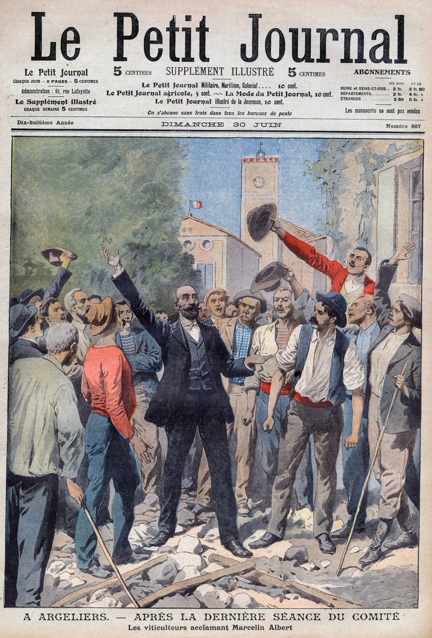 1907 – borválság Dél-Franciaországban – a „Le Petit Journal” újság 1907. június 30-i címlapja (metszet) alkotó: French School