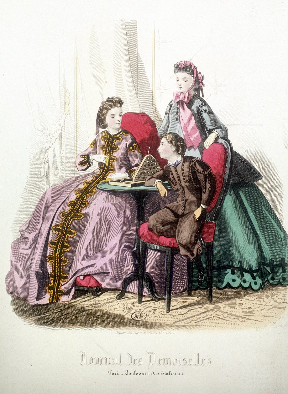 2 nő és egy fiú: Divat – a „” Magazine des damoiselles”-ben”, 1864. december alkotó: French School