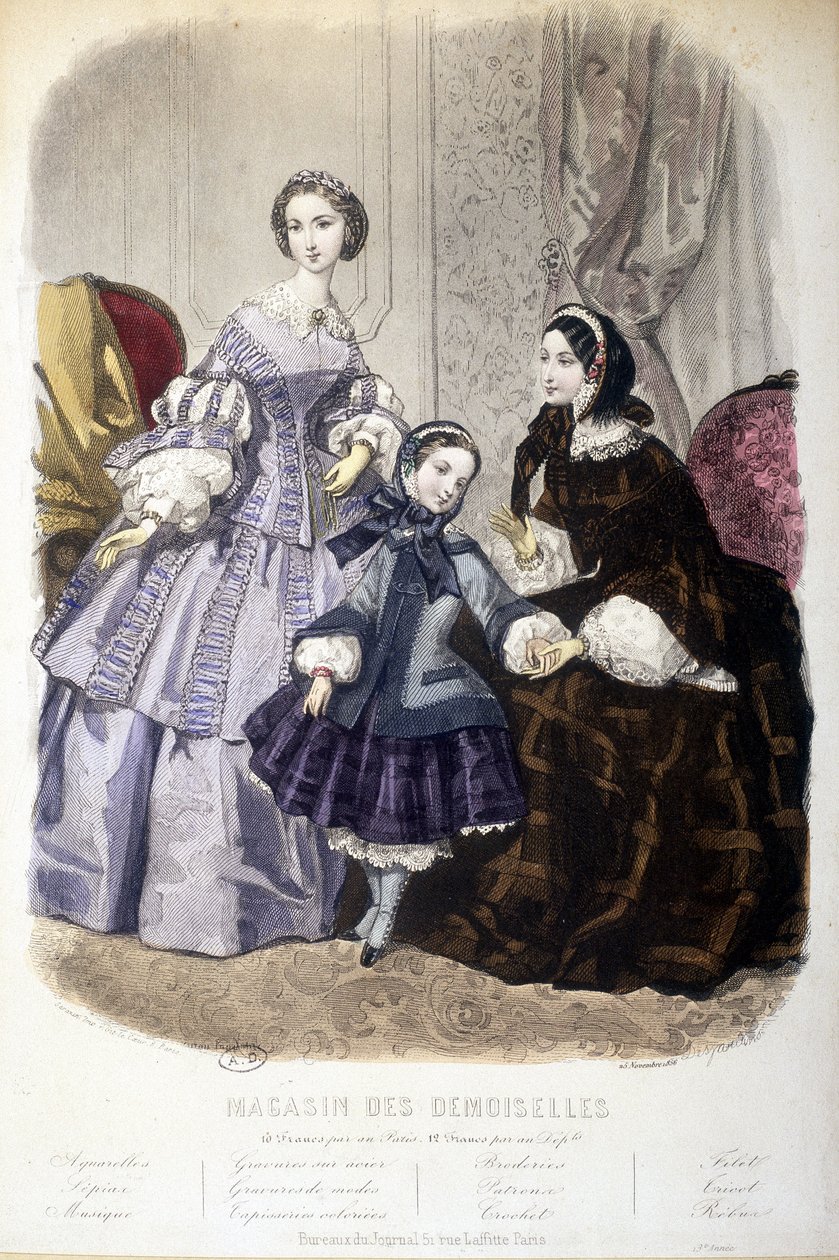 2 nő és egy lány: Divat - a „” Magasin des damoiselles”-ben”. SD. 1850 körül. alkotó: French School