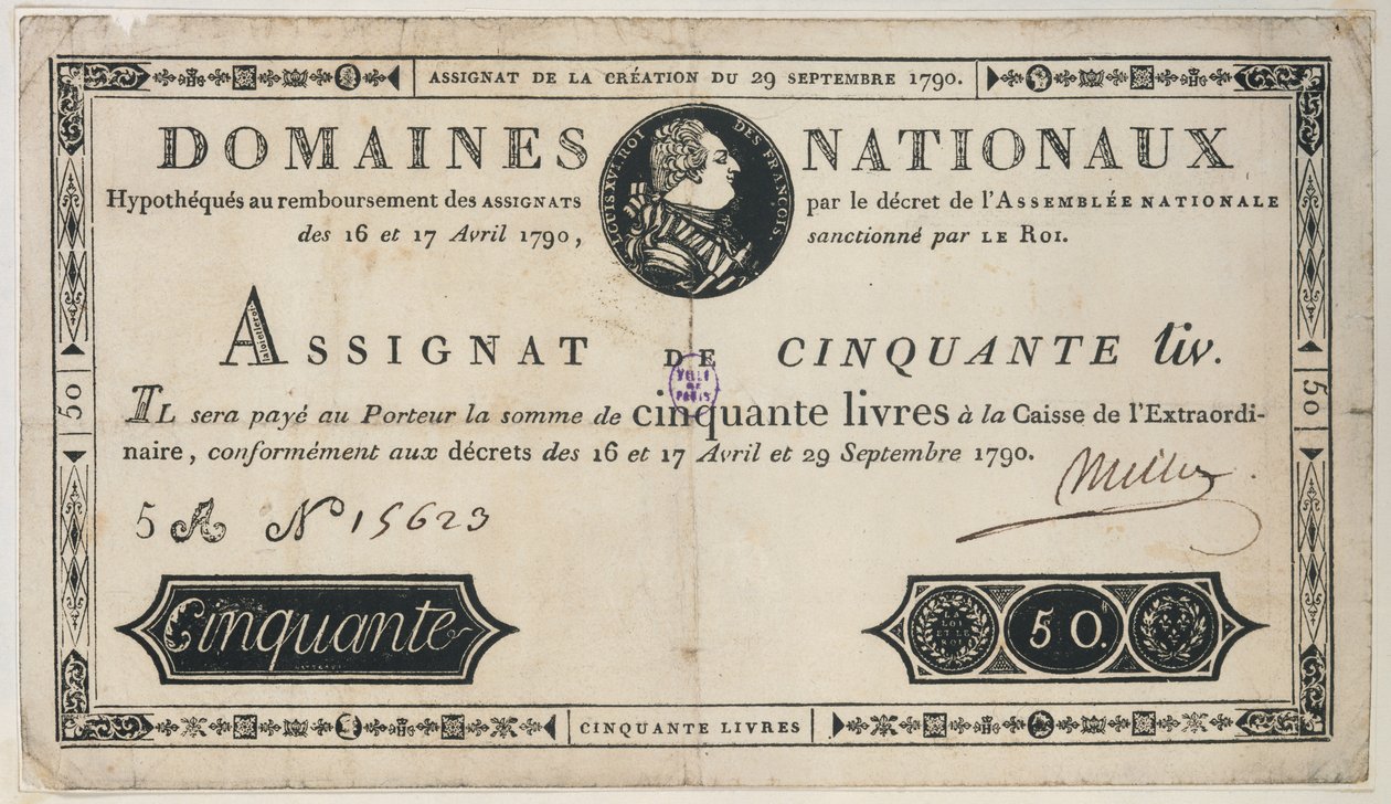 50 livres bankjegy, 1790. október 29 alkotó: French School