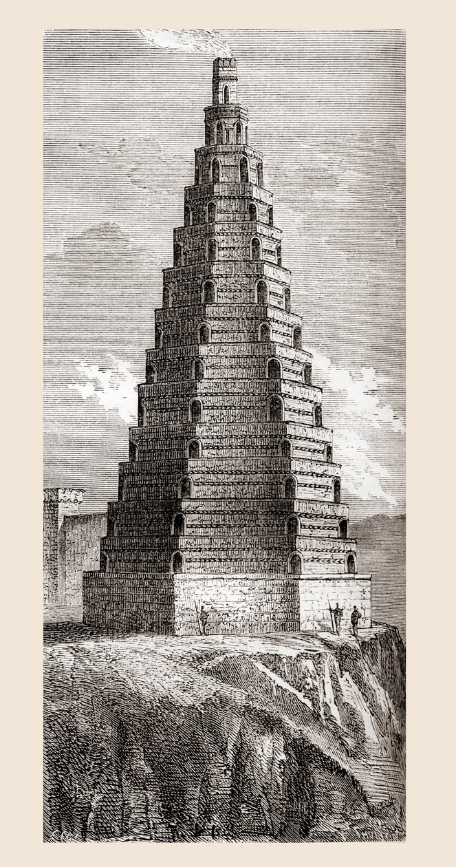 Az 1644-ben lerombolt Rend tornya 19. századi ábrázolása, Boulogne-sur-Mer, Franciaország, a „Les Merveilles de la Science”-ből, 1870 körül megjelent (metszet) alkotó: French School