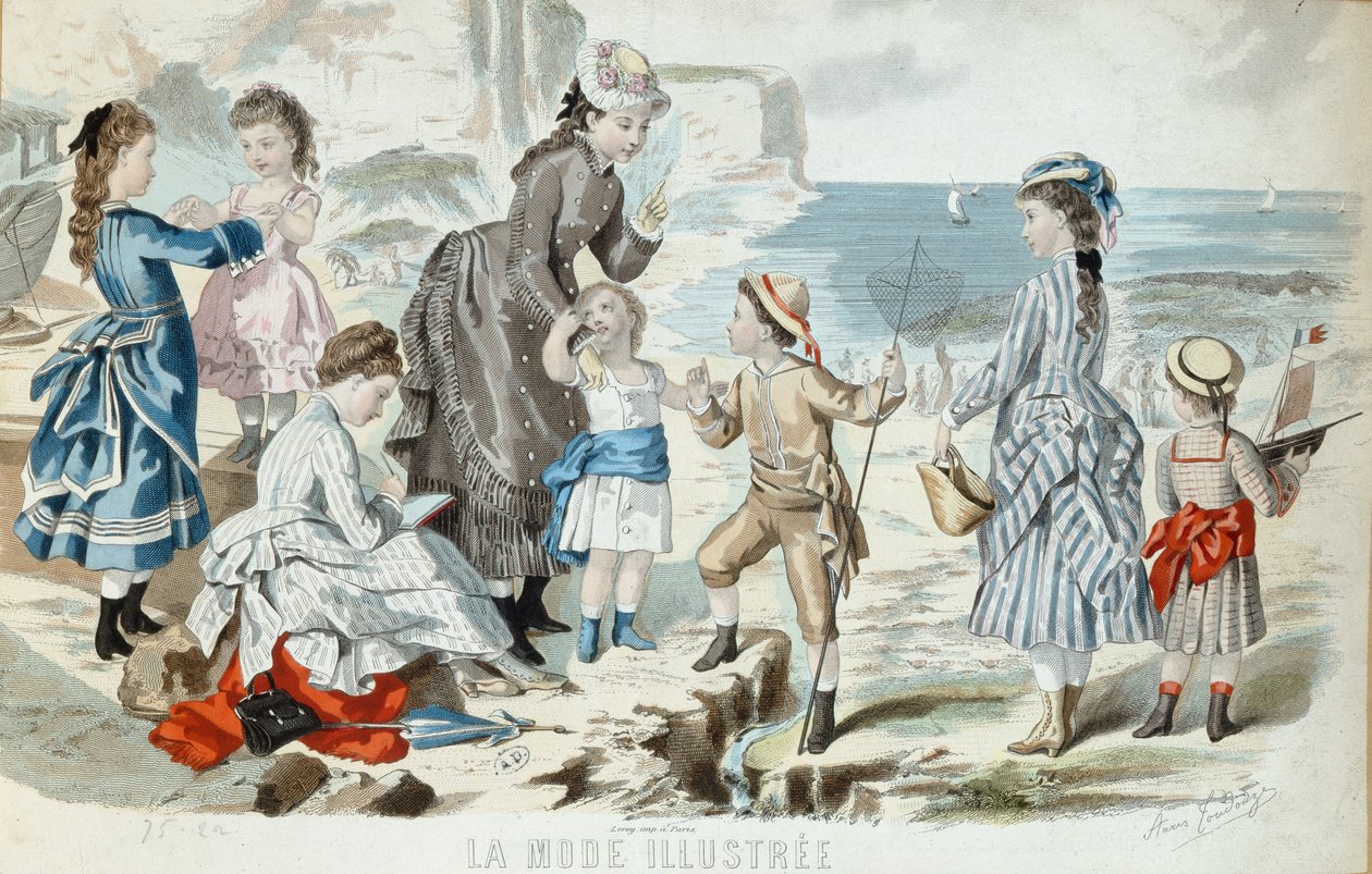 Egy tengerpart Normandiában, 1875 (színes metszet) alkotó: French School