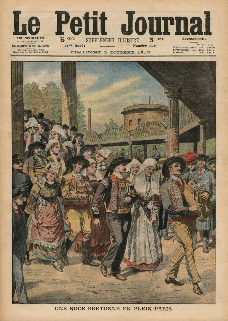 Breton esküvő közvetlenül Párizsban, illusztráció a Le Petit Journalból, illustre melléklet, 1910. október 2. alkotó: French School