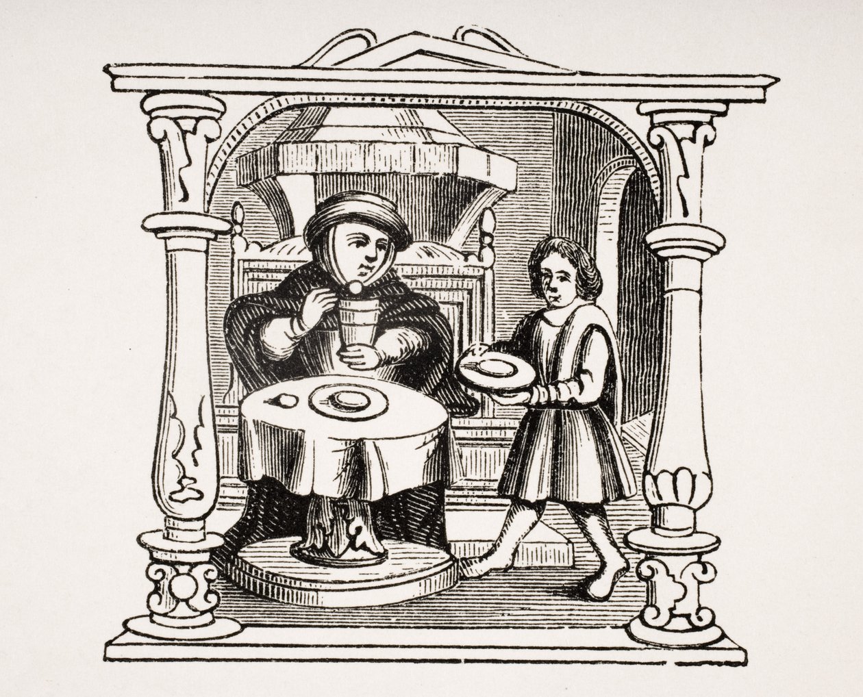 Egy Burgess Eating His Meal, egy 16. századi kézirat illusztrációja után, Paul Lacroix (1806-84) Le Moyen Age et La Renaissance című művéből, 1847-ben megjelent alkotó: French School