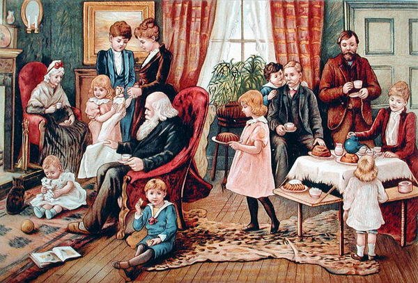 Teát fogyasztó család, 1900 körül (színes litó) alkotó: French School