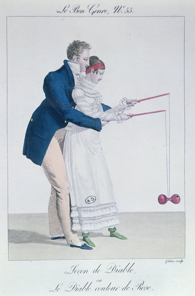 A Diabolo játéka, tizenkilencedik század eleje (színes gravírozás) alkotó: French School