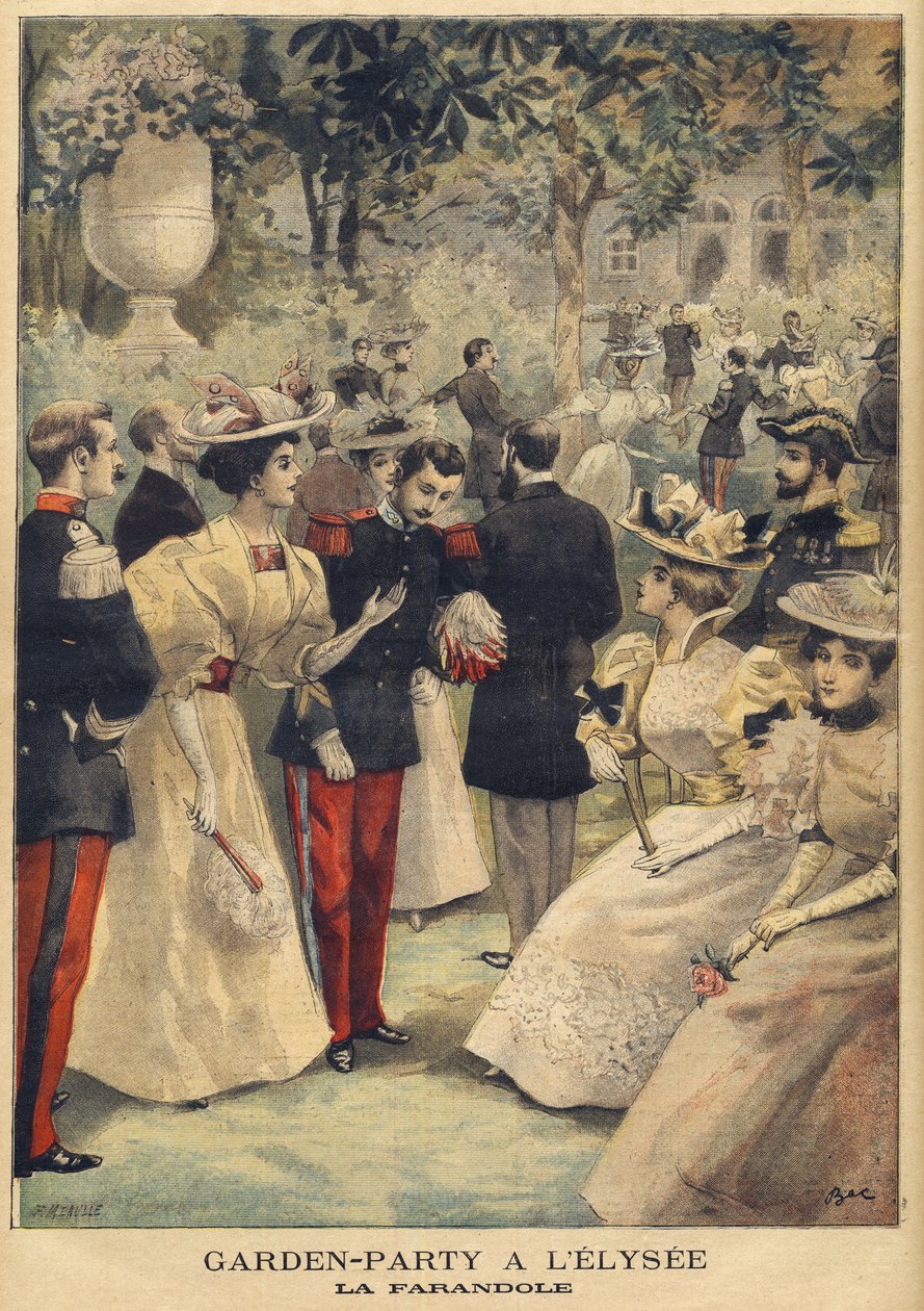 Kerti parti az Elysee-ben (La Farandole) – Meaulle, Fortune Louis (1844-1901) illusztrációja a „Le Petit Journal”-ból, 1895. július 21. (metszet) alkotó: French School