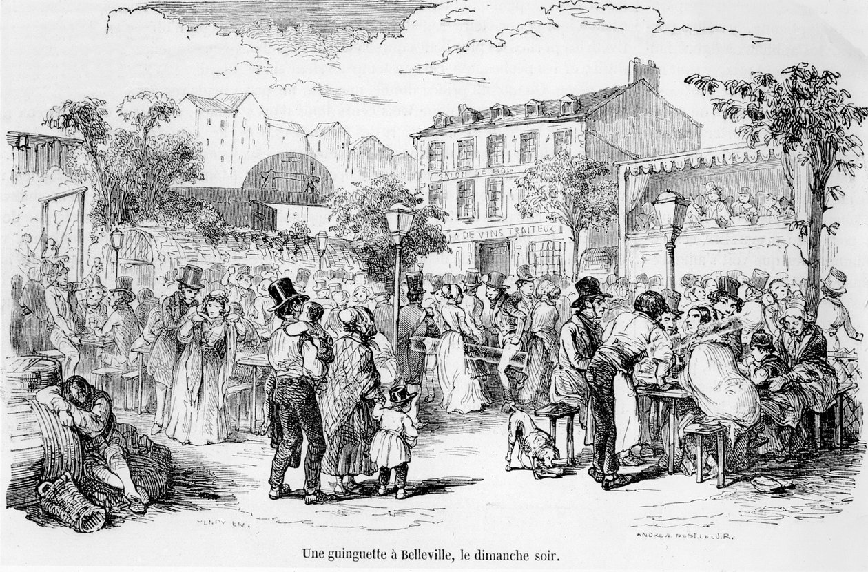 Egy Guinguette Belleville-ben vasárnap este, a Tableau de Parisból, Edmond Auguste Texier, Párizs, 1852 alkotó: French School