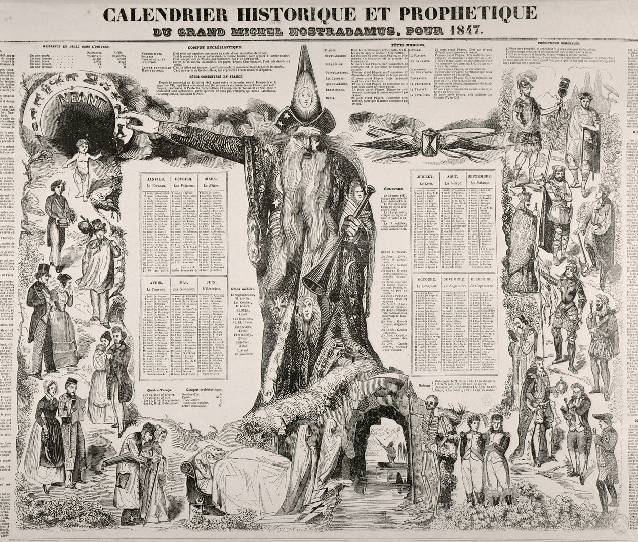 Michel Nostradame (Nostradamus) történelmi és prófétai naptára (1503-66) 1847 alkotó: French School
