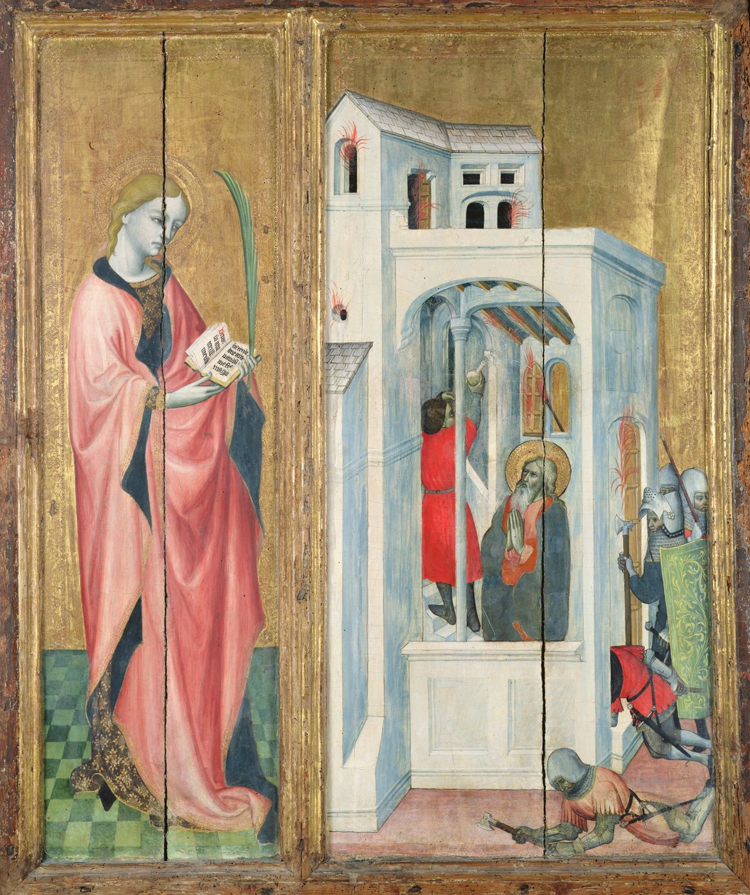 Egy szent vértanú és a tüzet oltó Szent András tanítványa, a Thouzon-oltárkép bal oldali táblája, Provence iskola (tempera a panelen) alkotó: French School