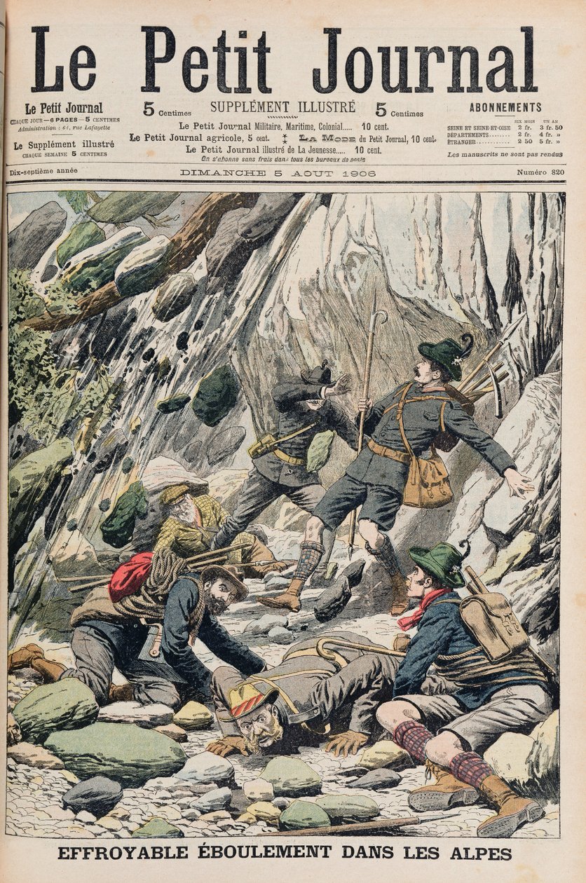 Egy szörnyű sziklaomlás Tirolban, illusztráció a „Le Petit Journal”-ból, 1906. augusztus 5. alkotó: French School