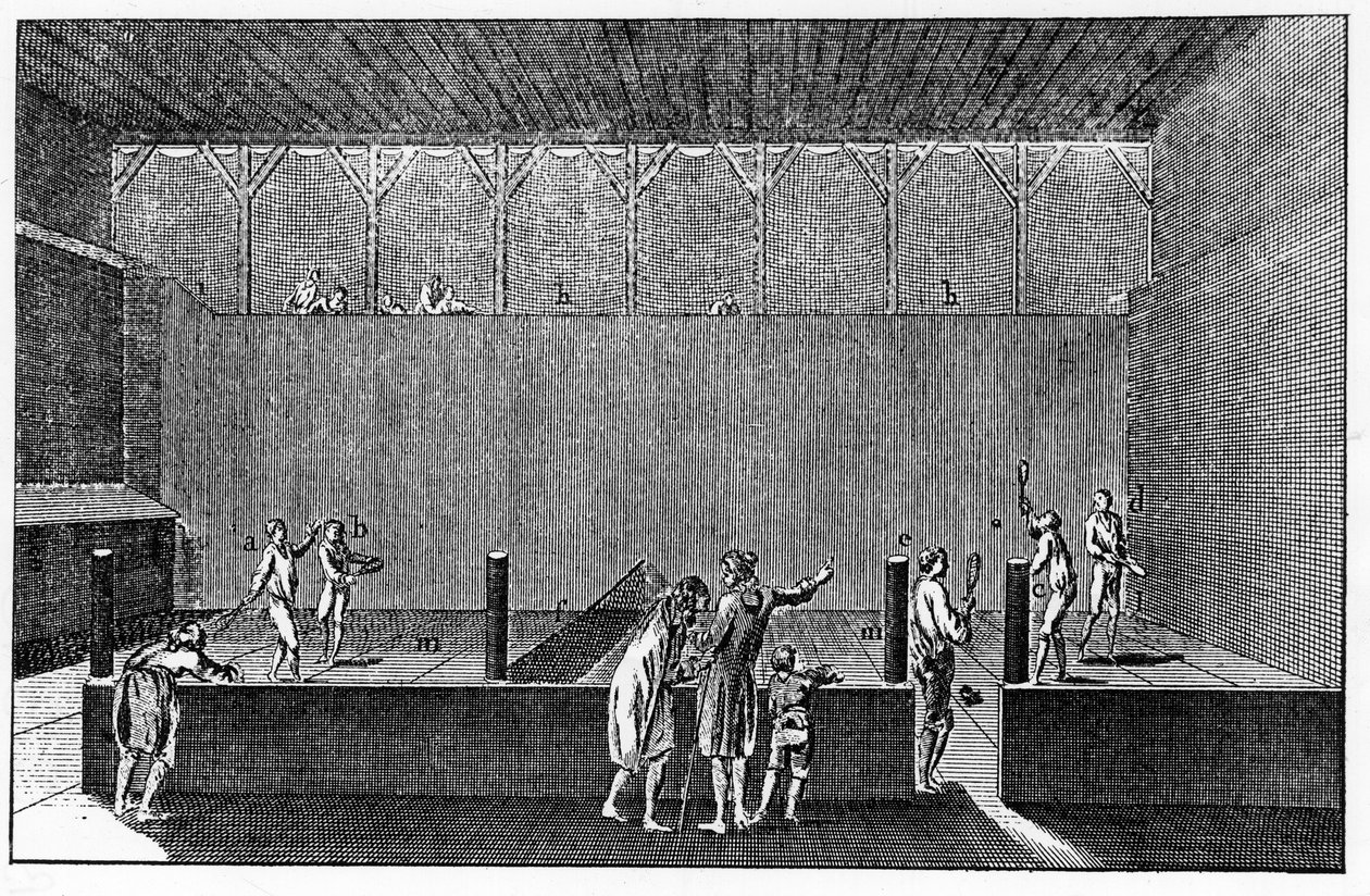 A Jeu de Paume XIV. Lajos uralkodása alatt, Diderot és Alembert enciklopédiájának nyomtatványa alapján alkotó: French School
