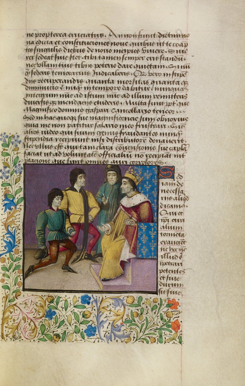 Király az udvarban, 1460-70 körül (tempera, arany levél, festék és tinta, pergamen) alkotó: French School