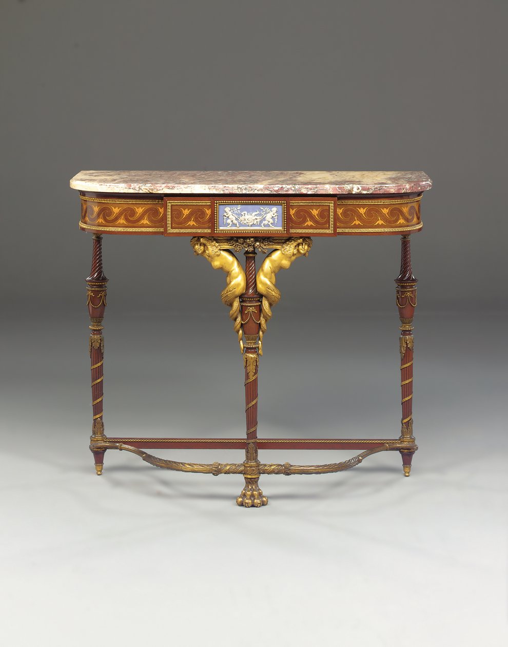 Napoleon III konzol Jacob módjára, Maison Millet, Párizs, 1865 körül (ormolura szerelt jáspis edények, mahagóni és intarzia) (lásd még: 362842-362843) alkotó: French School