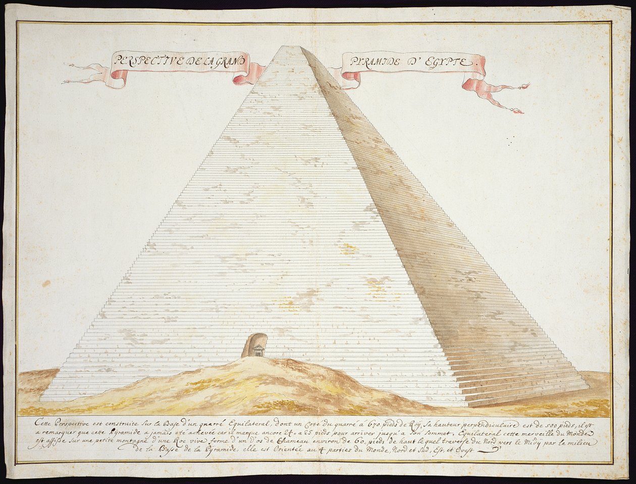 Egy egyiptomi piramis perspektivikus képe, 1700 körül (toll és tinta WC-vel papíron) alkotó: French School