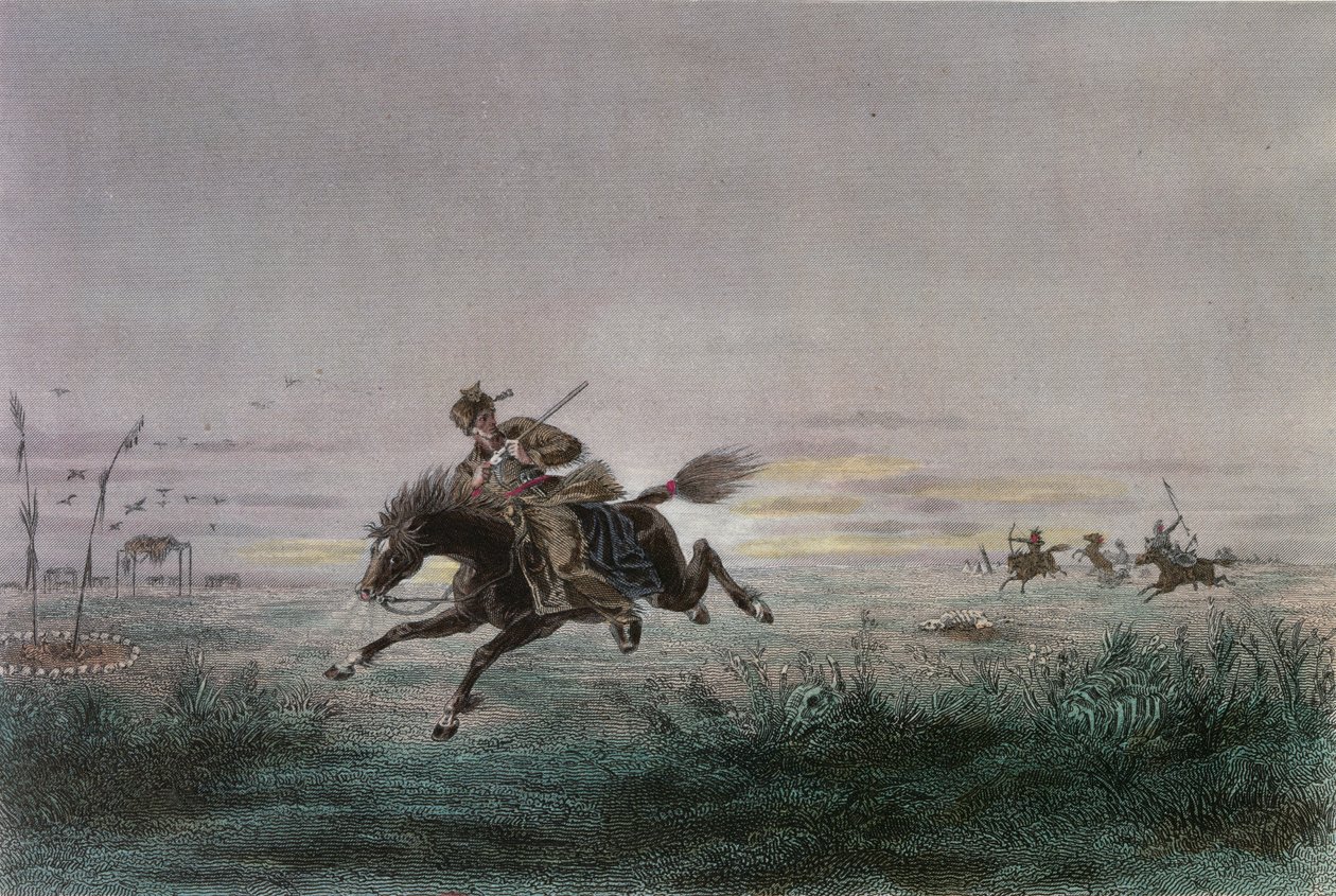 Az American Pony Express egyik postásán amerikai őslakosok támadtak alkotó: French School