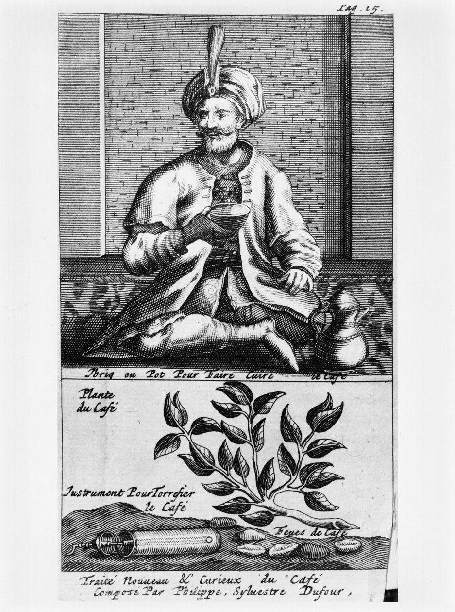 Egy edény kávéfőzéshez, illusztrációja Philippe Sylvestre Dufour új és érdekes, kávéról, teáról és csokoládéról szóló értekezéséből, La Haye, 1693. alkotó: French School