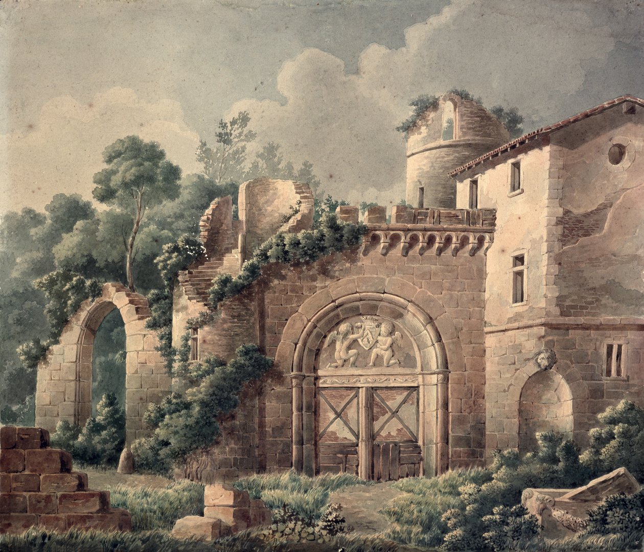 Egy romos kastély, 1820 körül (wc papíron) alkotó: French School