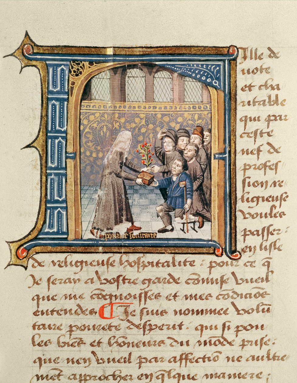 Egy nővér, aki ajándékokat kap a betegektől, a Le Livre de Vie Active de lHotel Dieu de Paris-ból, Jean Henry, 1482 körül alkotó: French School