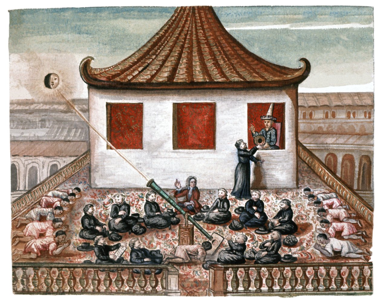 Napfogyatkozás Sziámban, 1700 körül (akvarell) alkotó: French School