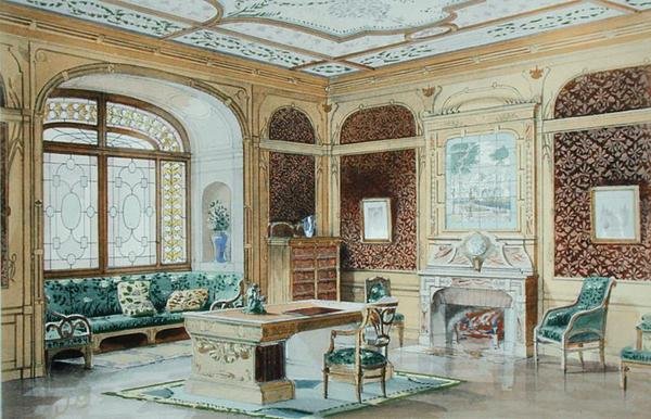 A Study, G. Remon dekoratív projektje, illusztráció az „Interieurs Modernes”-ban, 1900-ban (színes litó) alkotó: French School