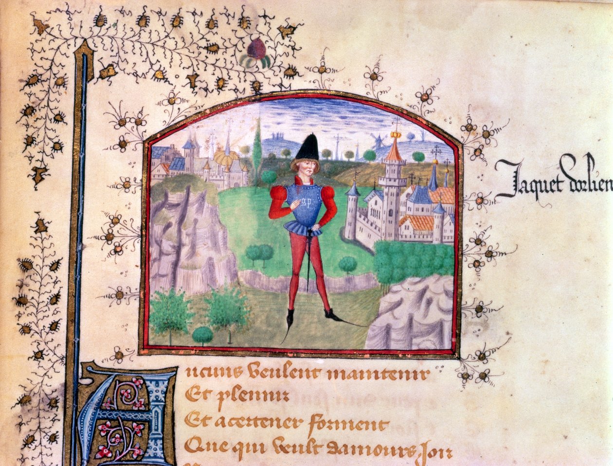 Egy trubadúr, Jean Le Seneschal Száz ballada könyvéből alkotó: French School