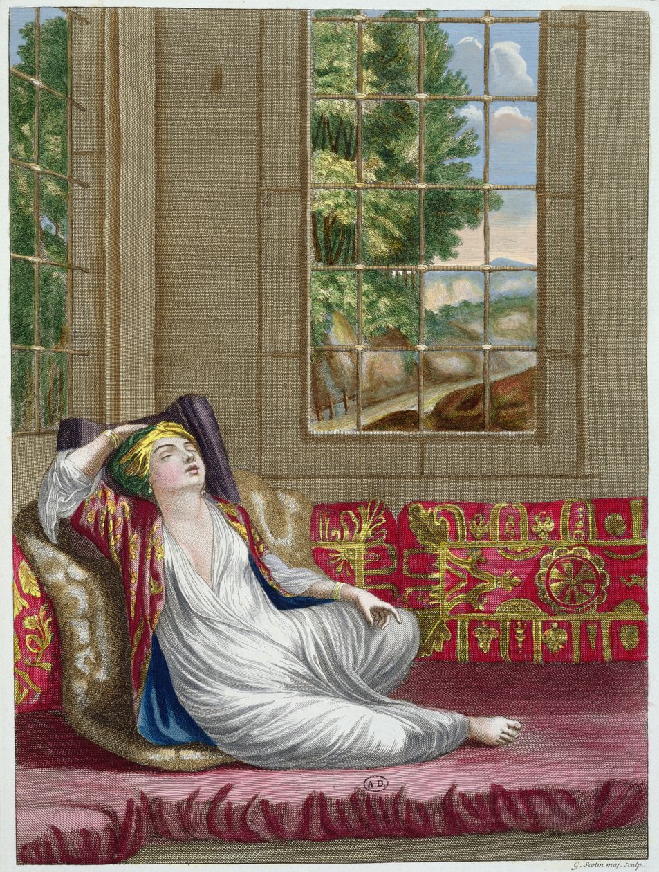 Egy török nő, a Recueil dEstampes sur les Costumes du Levant, metszett Gerard Jean Baptiste Scotin (1671-1716) 1707-08 alkotó: French School