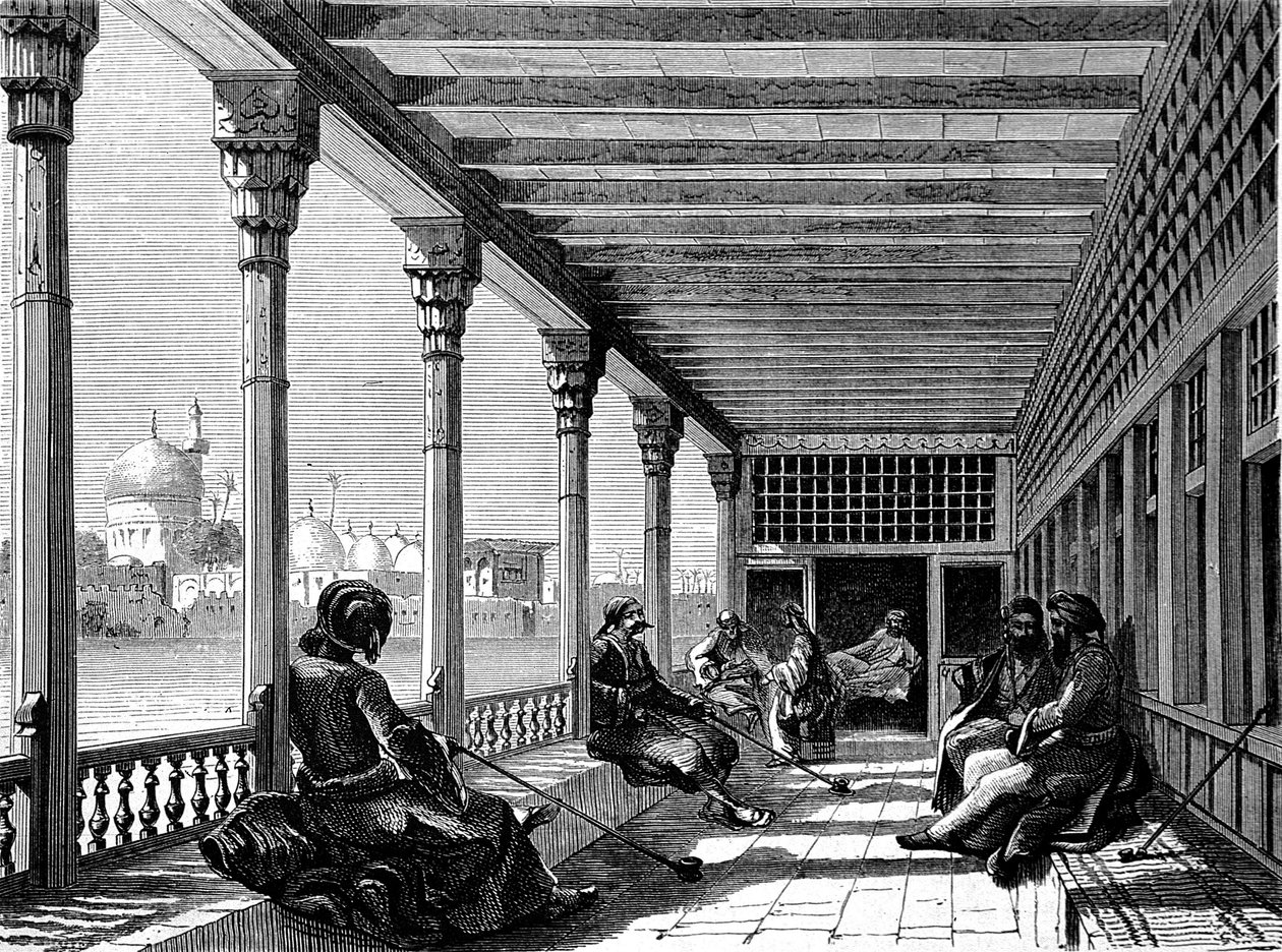 Kávézó a Tigris partján, Bagdadban (metszet) alkotó: French School