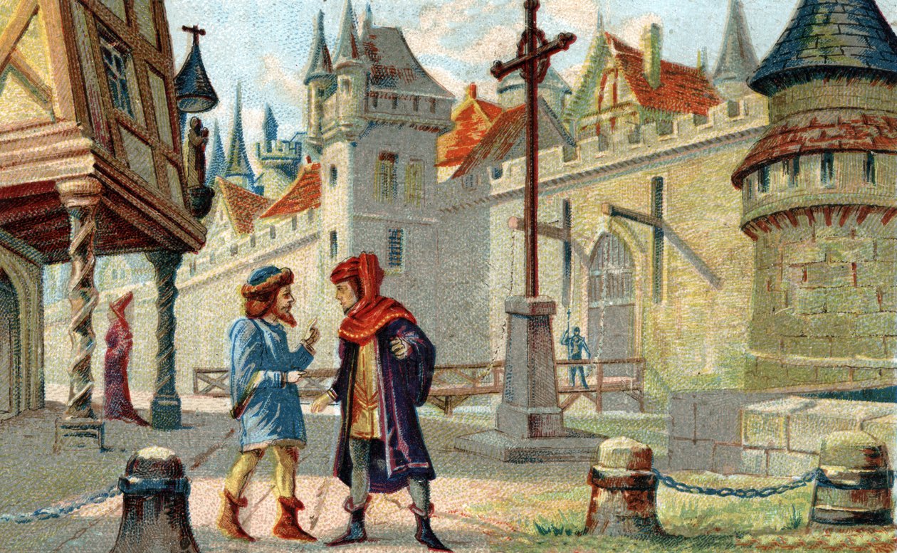 Város a középkorban. A 19. század végének kromolitográfiája. alkotó: French School