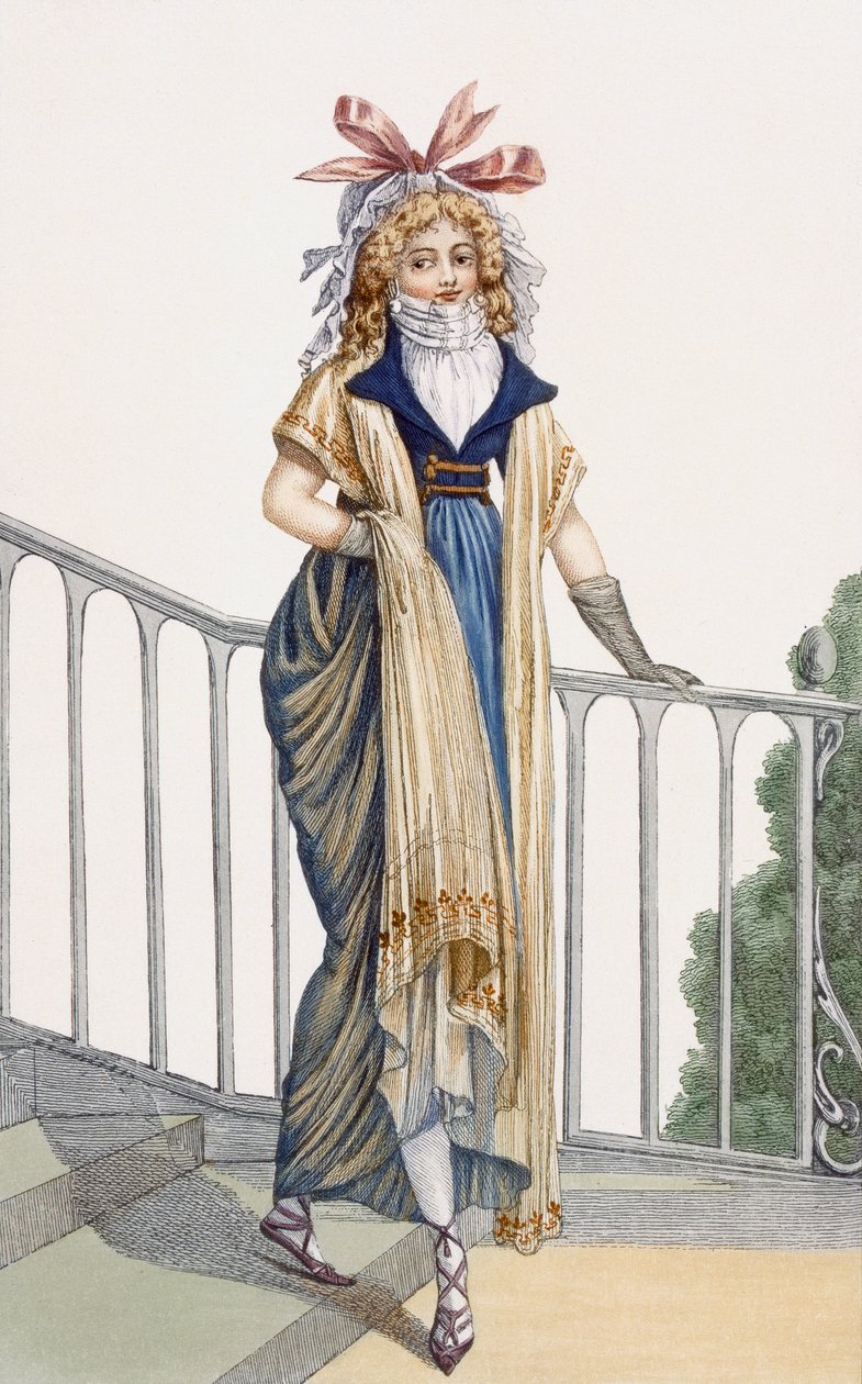 Vidéki stílusú sétálóruha, illusztráció a Journal des Dames et des Modes, 1797-ből alkotó: French School