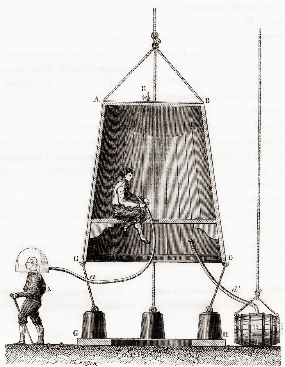 Halley által 1691-ben épített búvárharang a "Les Merveilles de la Science"-ből, 1870 körül megjelent (metszet) alkotó: French School