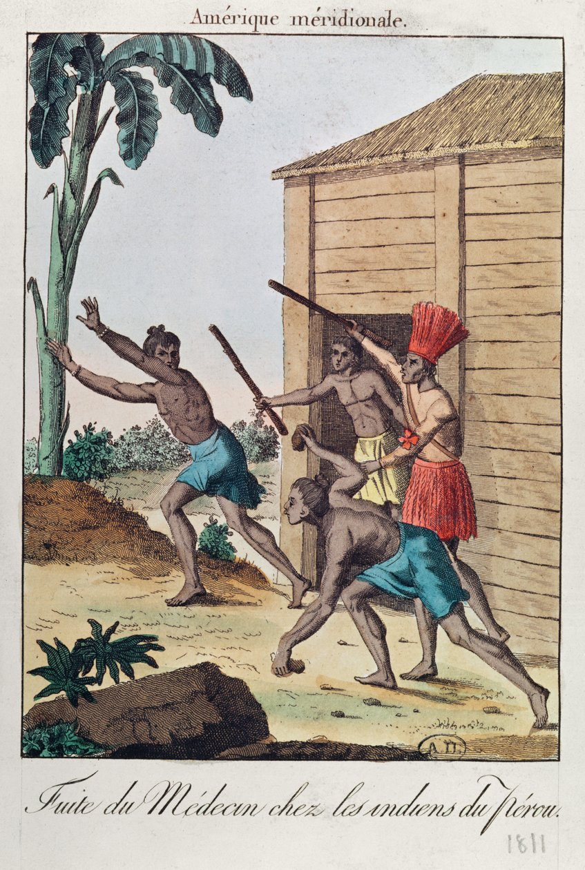 Egy perui indiánoktól menekülő orvos, 1811 alkotó: French School