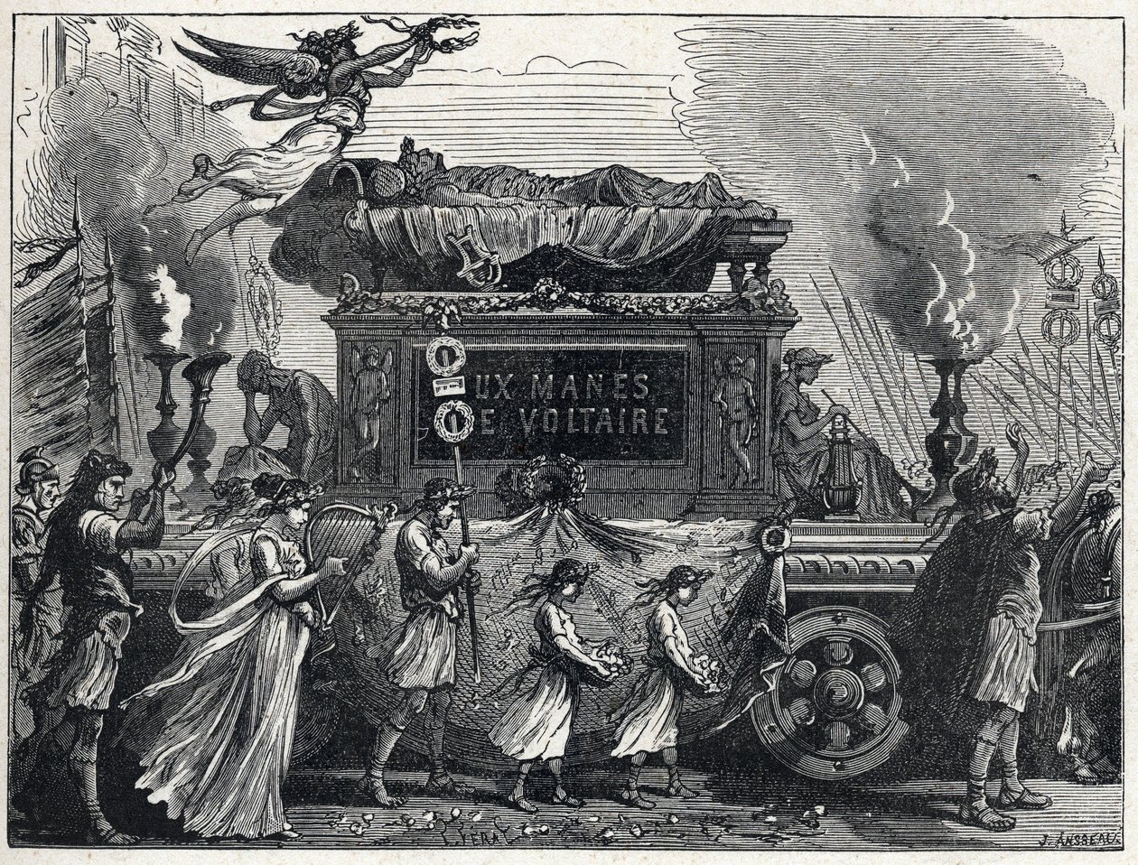 Voltaire holttestét szállító funebre tank (Francois Marie Arouet alkotó: French School