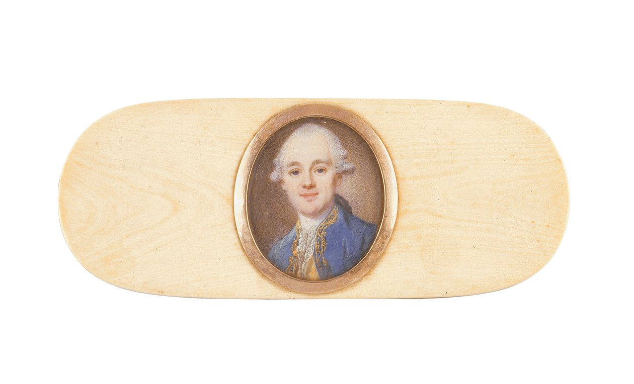 Egy úriember, állítólag Sir Robert Ainslie, Bt., egy doboz fedelébe helyezve (akvarell elefántcsonton) alkotó: French School