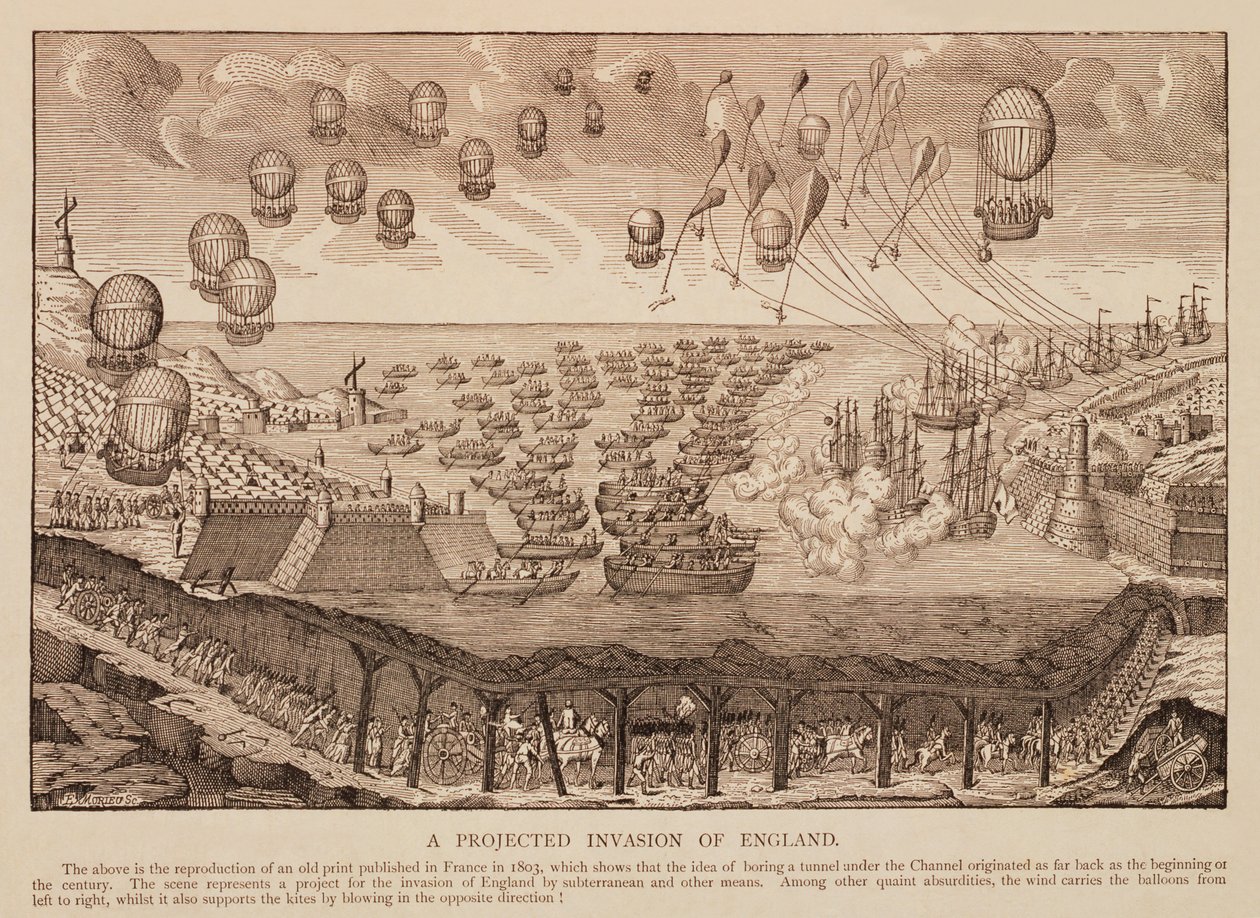 Anglia tervezett inváziója, 1803-ból származó francia nyomat reprodukciója alkotó: French School