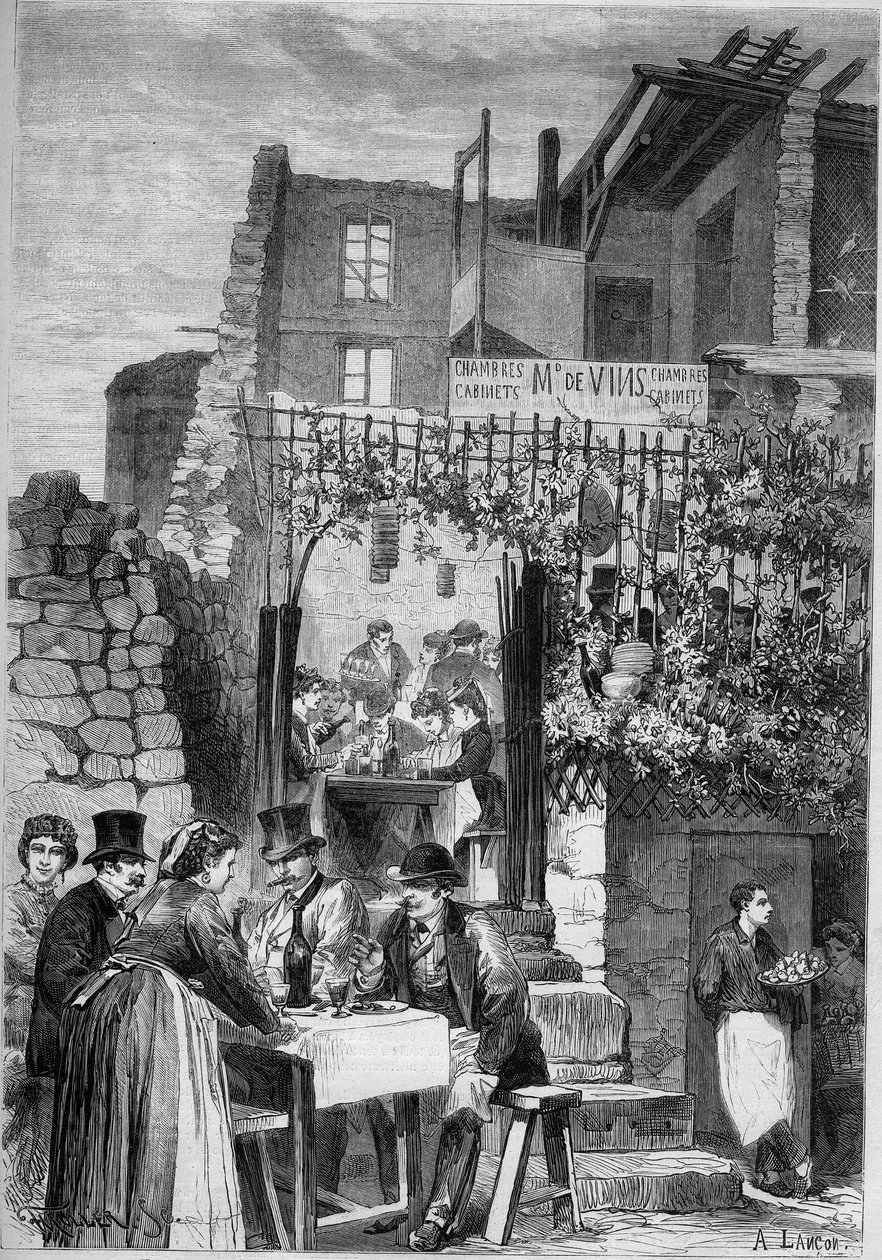 Étterem a Saint Cloud várának romjaiban a karnevál idején alkotó: French School