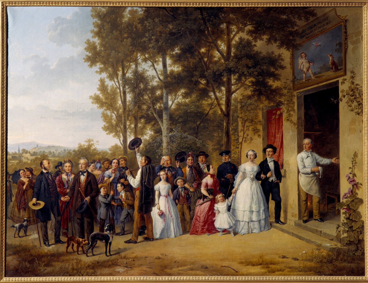 Esküvő a du Coeur étteremben Flying at Marly Painting a francia iskolából. 19. század. Sceaux, Ile de France múzeum - Esküvő a „Coeur Volant” étteremben, Marlyban. Az angol iskola festészete.19. század. Osztályi Múzeuma alkotó: French School